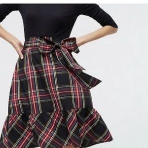 J.Crew size 16 Tartan Plaid Holiday MIDI Skirt ruffle tie